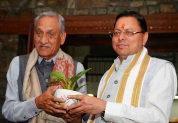 CM धामी से मुख्यमंत्री आवास में पूर्व मुख्यमंत्री विजय बहुगुणा ने शिष्टाचार भेंट की
